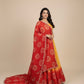YELLOW–RED SHADED SILK BANDHANI LEHENGA WITH GOTA PATTI WORK
