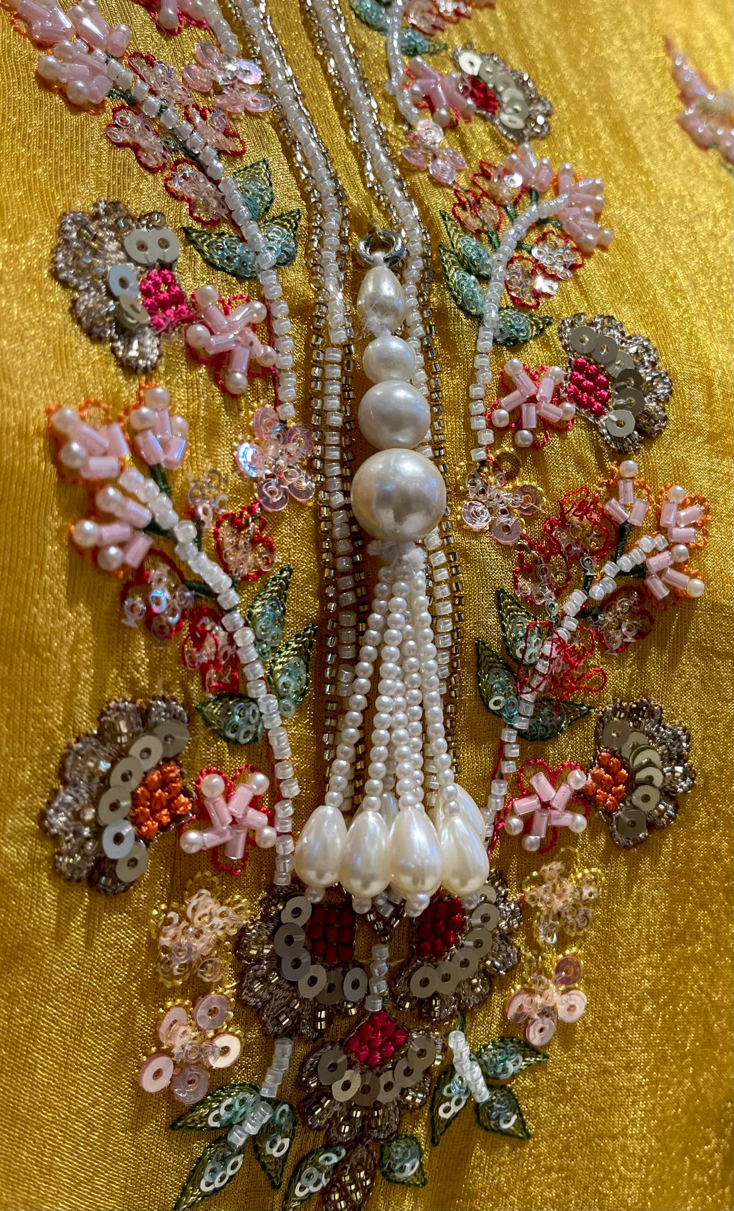 SUNFLOWER YELLOW TISSUE SHARARA SUIT EMBELLISHED WITH BEADS & THREAD WORK (DELIVERY IN 20 DAYS)