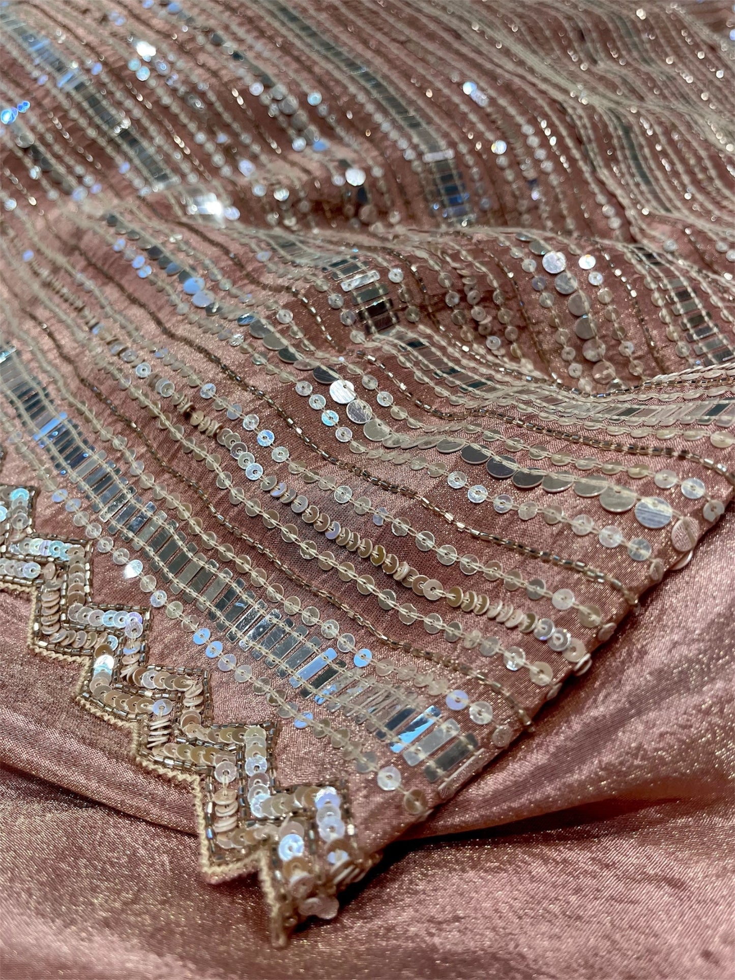 DUSTY ROSE COLOUR TISSUE SEQUINS HAND EMBROIDERED SAREE