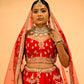 RED BRIDAL WEDDING LEHENGA WITH THREE-PANEL DESIGN, 6-METER FLAIR, DOUBLE DUPATTA, POTLI & EMBROIDERED TASSELS