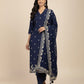 NAVY BLUE PLANT BASED SILK EMBROIDERED UNSTITCHED SUIT