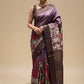 TAUPE MAUVE COLOUR PURE TUSSAR SILK PRINTED SAREE WITH ZARI BORDER