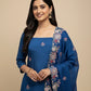 PETROL BLUE PLANT BASED SILK EMBROIDERED UNSTITCHED SUIT