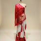 WHITE AND RED SATIN SILK BANDHANI SAREE WITH GAJI SILK PALLA