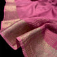 TURKISH ROSE COLOUR PLAIN CHINON SAREE WITH GOLDEN ZARI WOVEN BORDER AND CREPE BLOUSE (DELIVERY IN 20 DAYS)