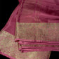TURKISH ROSE COLOUR PLAIN CHINON SAREE WITH GOLDEN ZARI WOVEN BORDER AND CREPE BLOUSE (DELIVERY IN 20 DAYS)