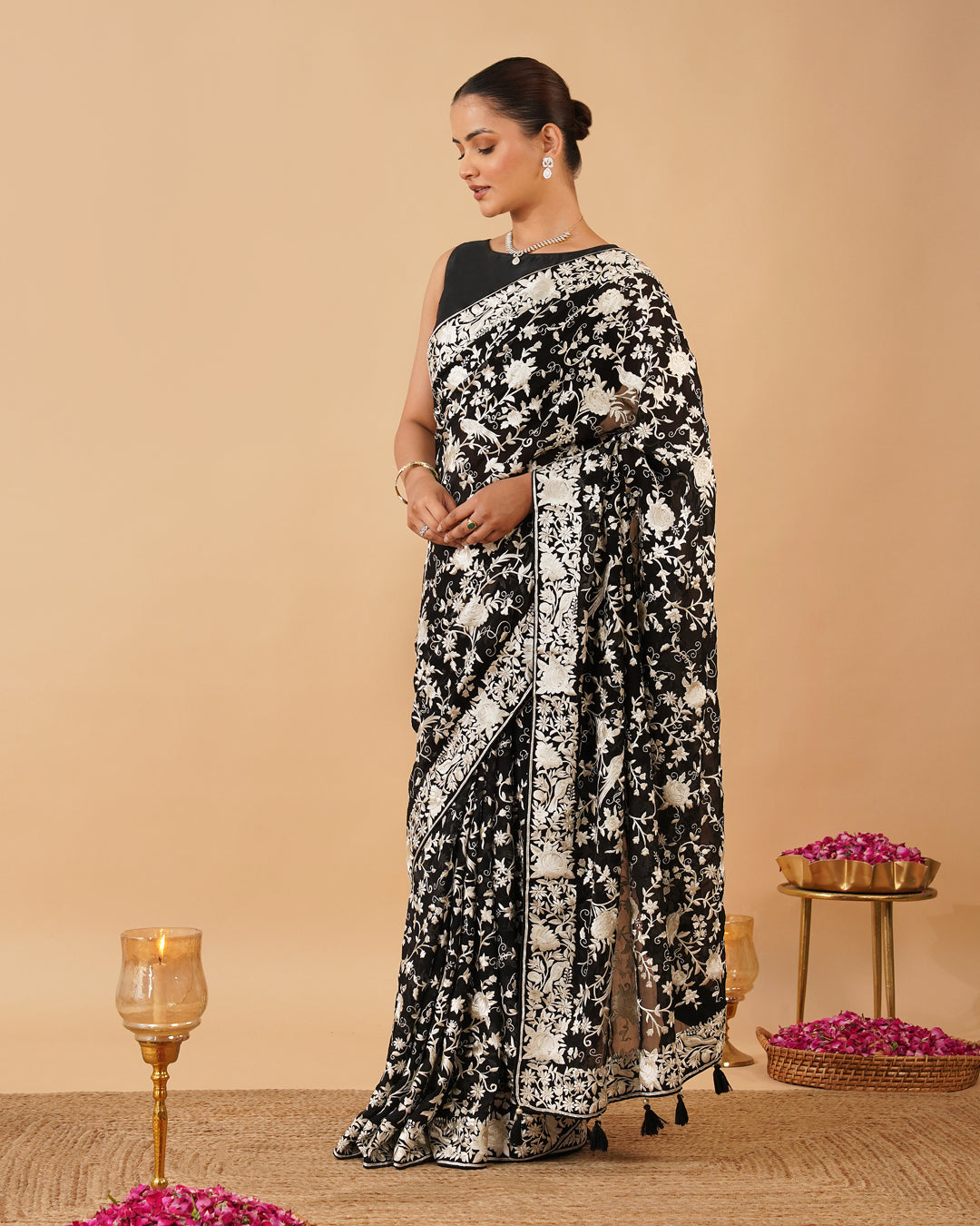 BLACK COLOUR PARSI (GARA) EMBROIDERED ORGANZA SAREE