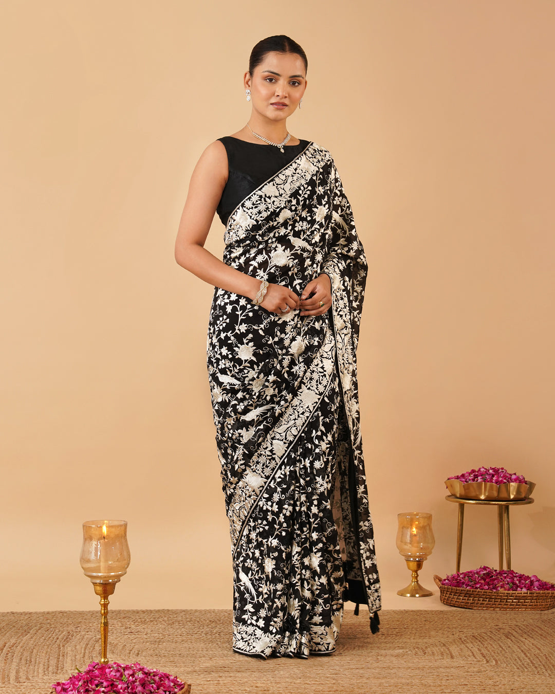 BLACK COLOUR PARSI (GARA) EMBROIDERED ORGANZA SAREE