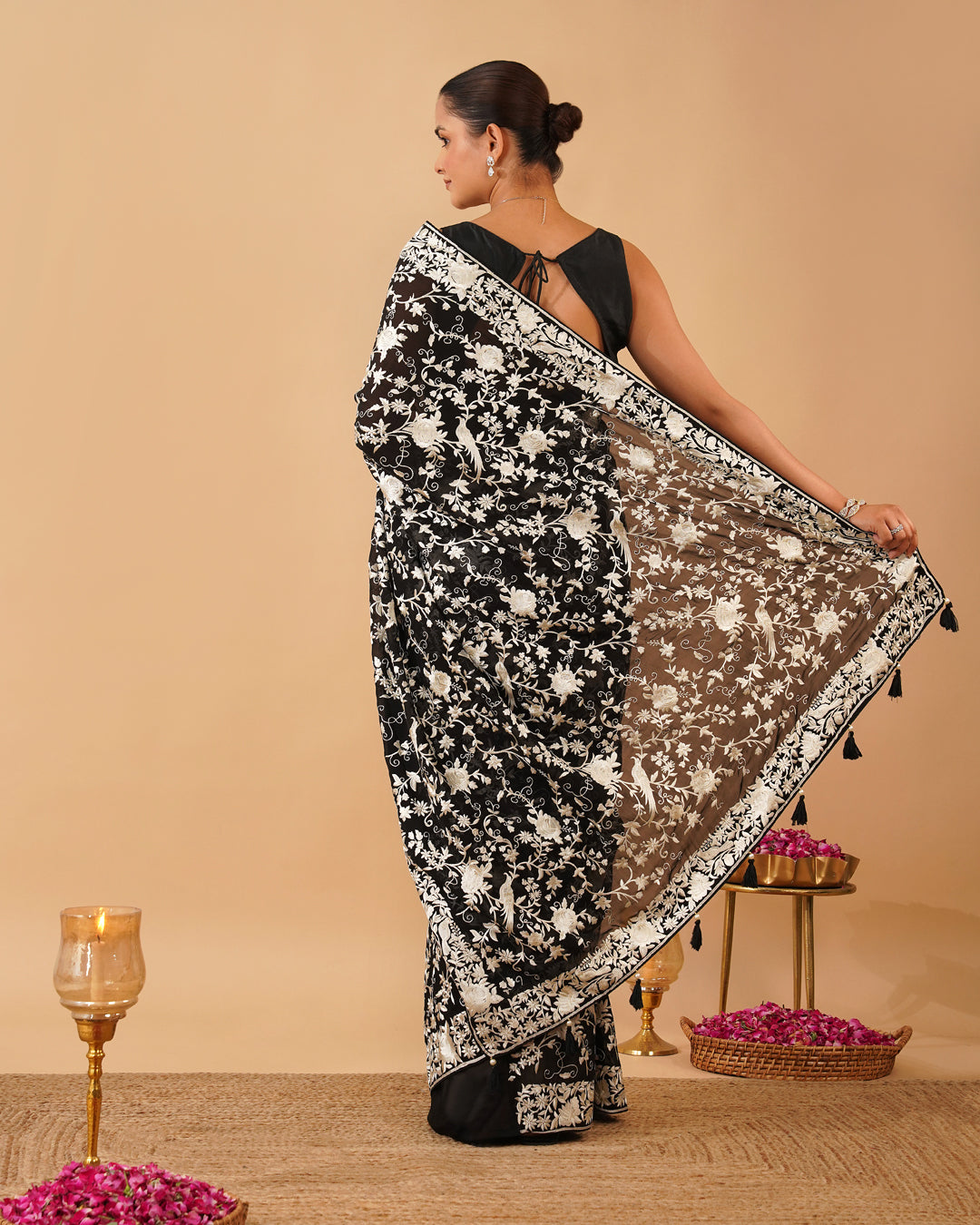 BLACK COLOUR PARSI (GARA) EMBROIDERED ORGANZA SAREE