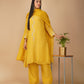 (DELIVERY TIME 20 DAYS) YELLOW TISSUE READYMADE SUIT WITH ZARI FLORAL EMBROIDERY PAIRED WITH PANTS & DUPATTA