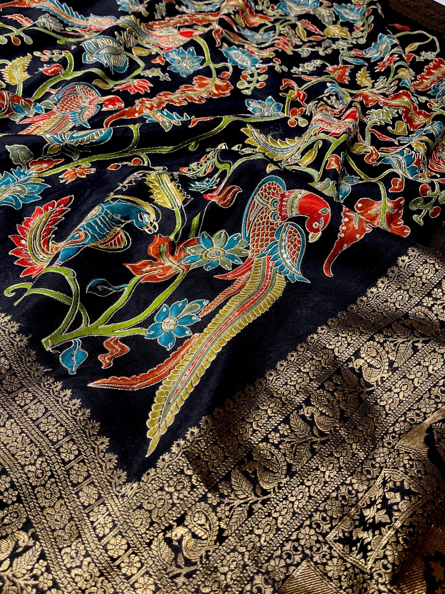 BLACK KALAMKARI KANJIVARAM SAREE WITH BROCADE BLOUSE (DELIVERY IN 20 DAYS)