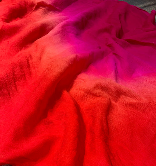 RED AND PINK PURE CHIFFON SHADED SAREE