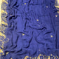 NAVY BLUE CHIFFON EMBROIDERED SAREE WITH SEQUINS, CUTDANA & AARI WORK - Kothari Sons