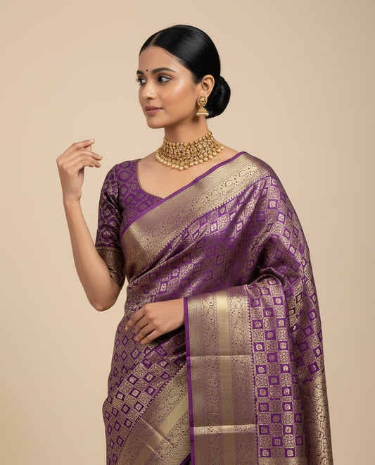 ROYAL PURPLE PURE KANJIVARAM SILK SAREE