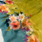 OLIVE YELLOW & MUTED TEAL BLUE PURE GEORGETTE FLORAL PRINTED SAREE (DELIVERY IN 20 DAYS)