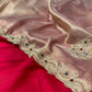 ROSE GOLD COLOR TISSUE SAREE EMBELLISHED WITH CUTDANA, SEQUINS & PEARLS WORK PAIRED WITH CONTRAST BLOUSE