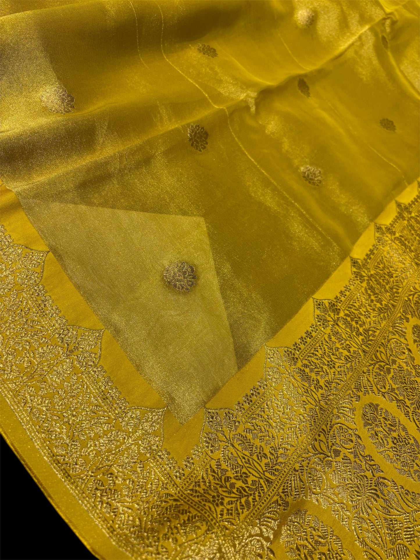 MUSTARD COLOUR BANARASI TISSUE SAREE