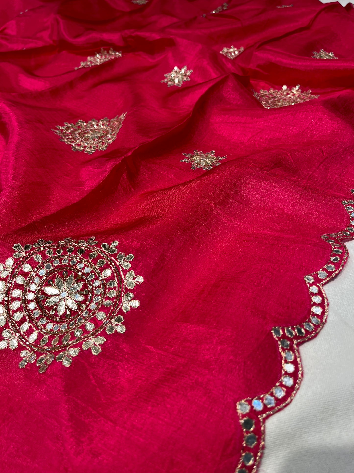 RUBY PINK TUSSAR SILK SAREE EMBELLISHED WITH FOIL MIRROR WORK