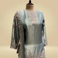 STEEL BLUE PURE TISSUE SHORT KURTI WITH PLEATED PALAZZO PANTS AND DUPATTA EMBELLISHED WITH BEADS & SEQUINS WORK (DELIVERY IN 20 DAYS)