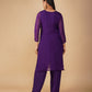 (DELIVERY TIME 20 DAYS) PURPLE ORGANZA READYMADE SUIT WITH AARI, CUTDANA AND PEARL EMBROIDERED BIRD MOTIFS PAIRED WITH DUPATTA & PANTS
