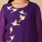 (DELIVERY TIME 20 DAYS) PURPLE ORGANZA READYMADE SUIT WITH AARI, CUTDANA AND PEARL EMBROIDERED BIRD MOTIFS PAIRED WITH DUPATTA & PANTS