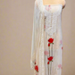 IVORY GEORGETTE SELF-RESHAM EMBROIDERED UNSTITCHED SUIT WITH RED LOTUS PRINT