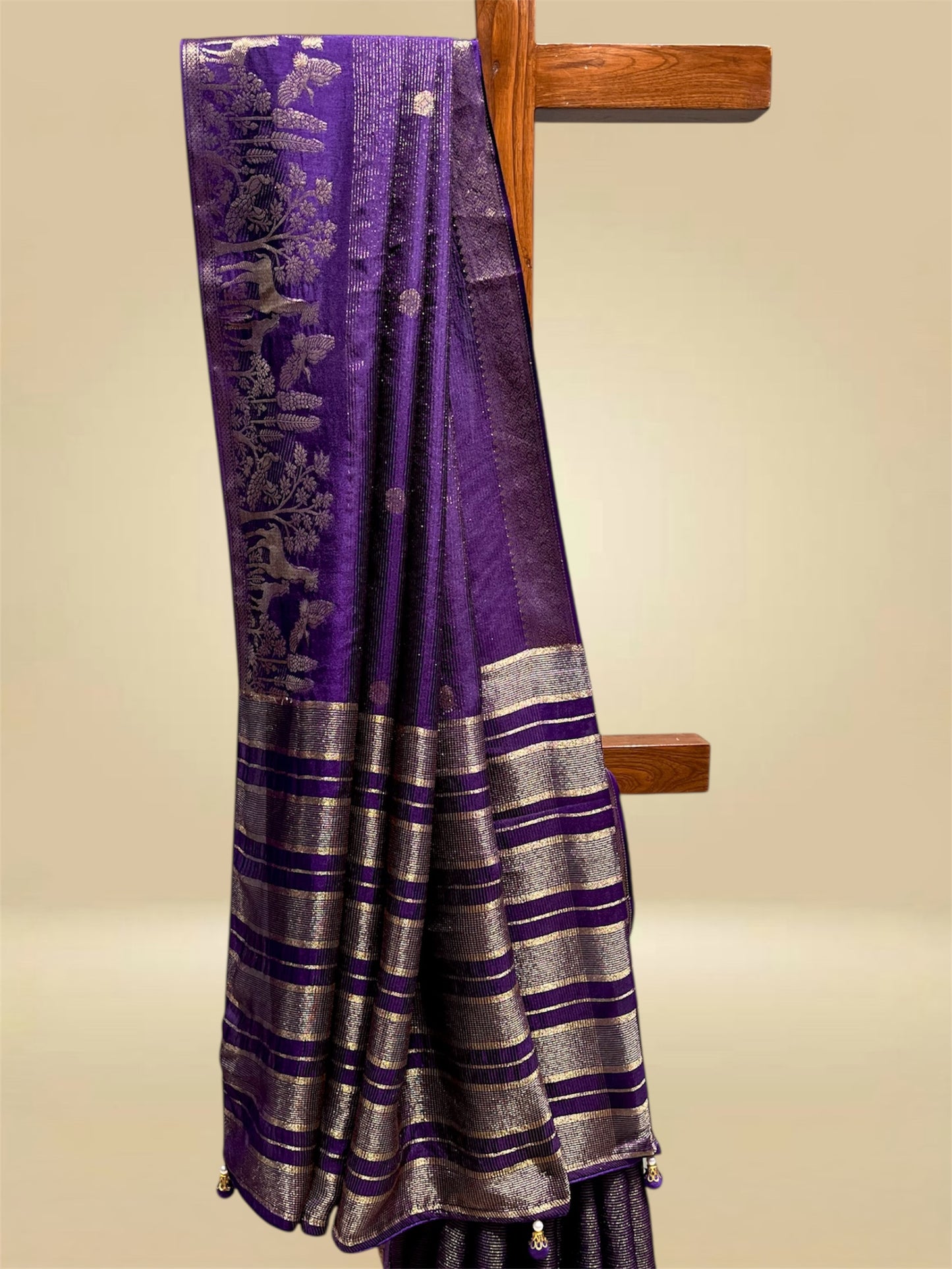 DARK PURPLE DOLA SILK ZARI STRIPE SAREE