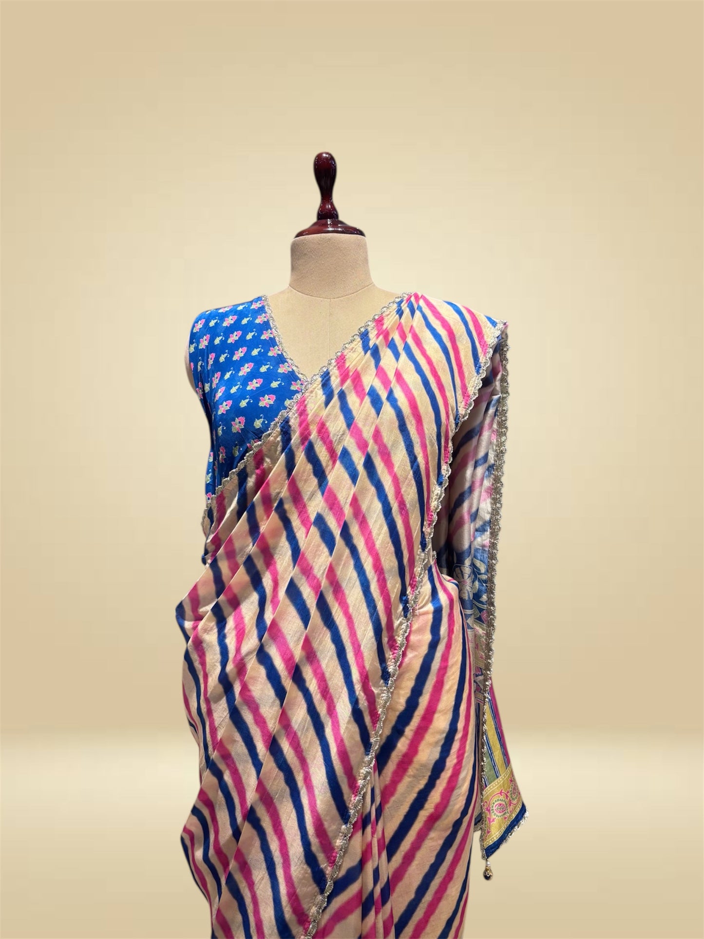 ART SILK LEHERIYA SAREE WITH LACE BORDER, PRINTED PALLA & BLOUSE