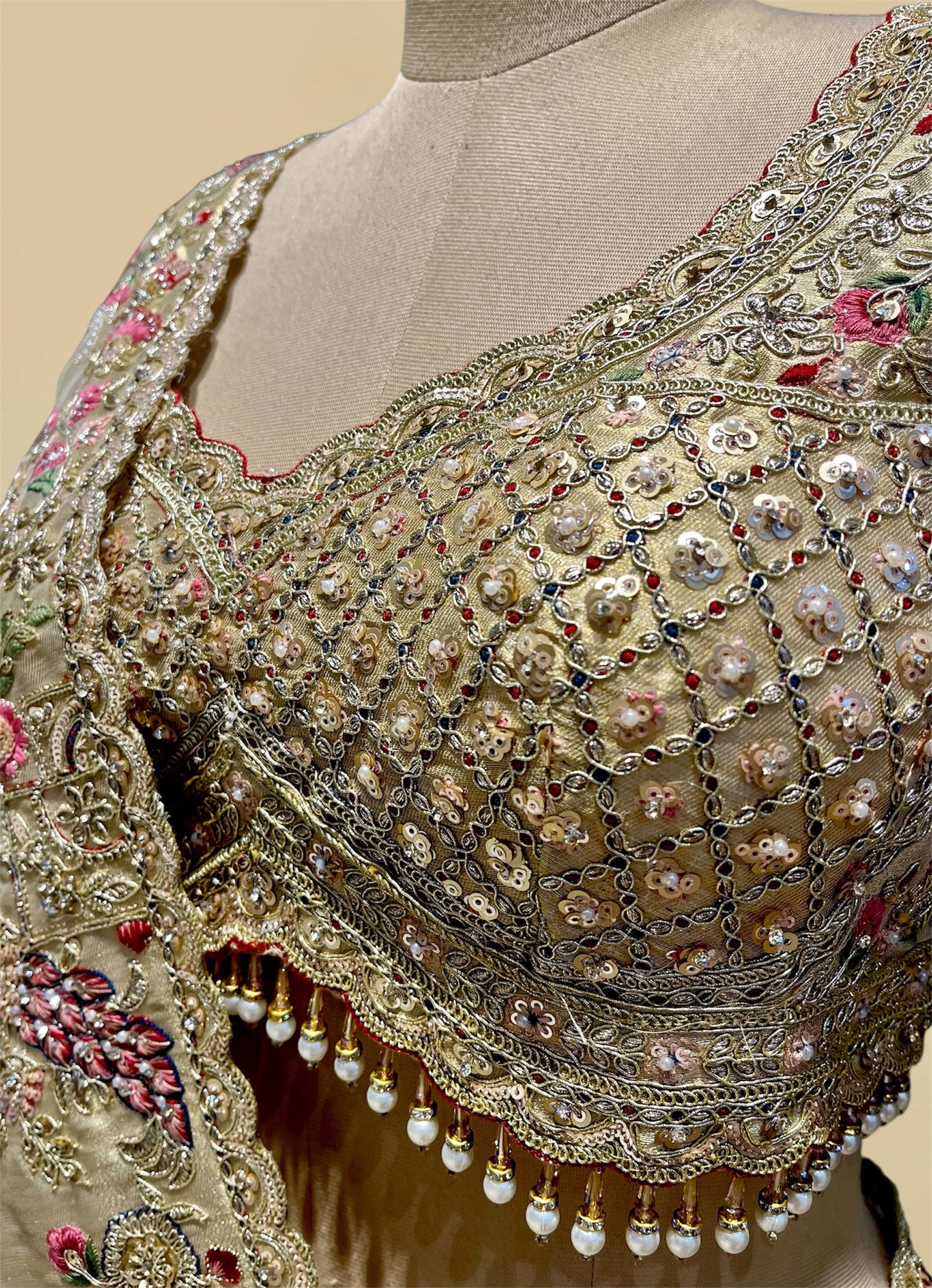 IVORY & GOLD COLOUR TISSUE SAREE WITH KASAB & RESHAM EMBROIDERY, PAIRED WITH A READYMADE BLOUSE