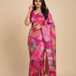 BRIGHT PINK PURE SATIN PRINTED SAREE