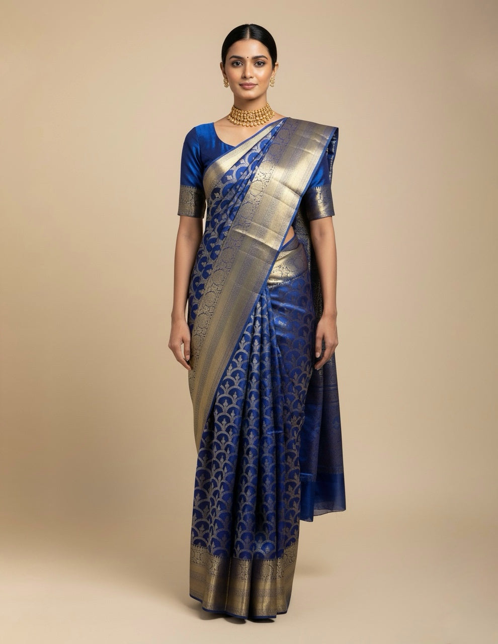 SAPPHIRE BLUE PURE KANJIVARAM SILK SAREE