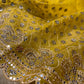 BRIGHT YELLOW PURE SILK MIRROR WORK EMBELLISHED UNSTITCHED SUIT WITH CREPE SILK BOTTOM & ORGANZA DUPATTA
