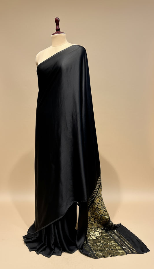 BLACK COLOUR MODAL SILK SATIN SAREE WITH BANARASI PALLA