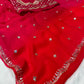 RED & PINK SHADED CHIFFON SAREE EMBELLISHED WITH FOIL MIRROR WORK - Kothari Sons