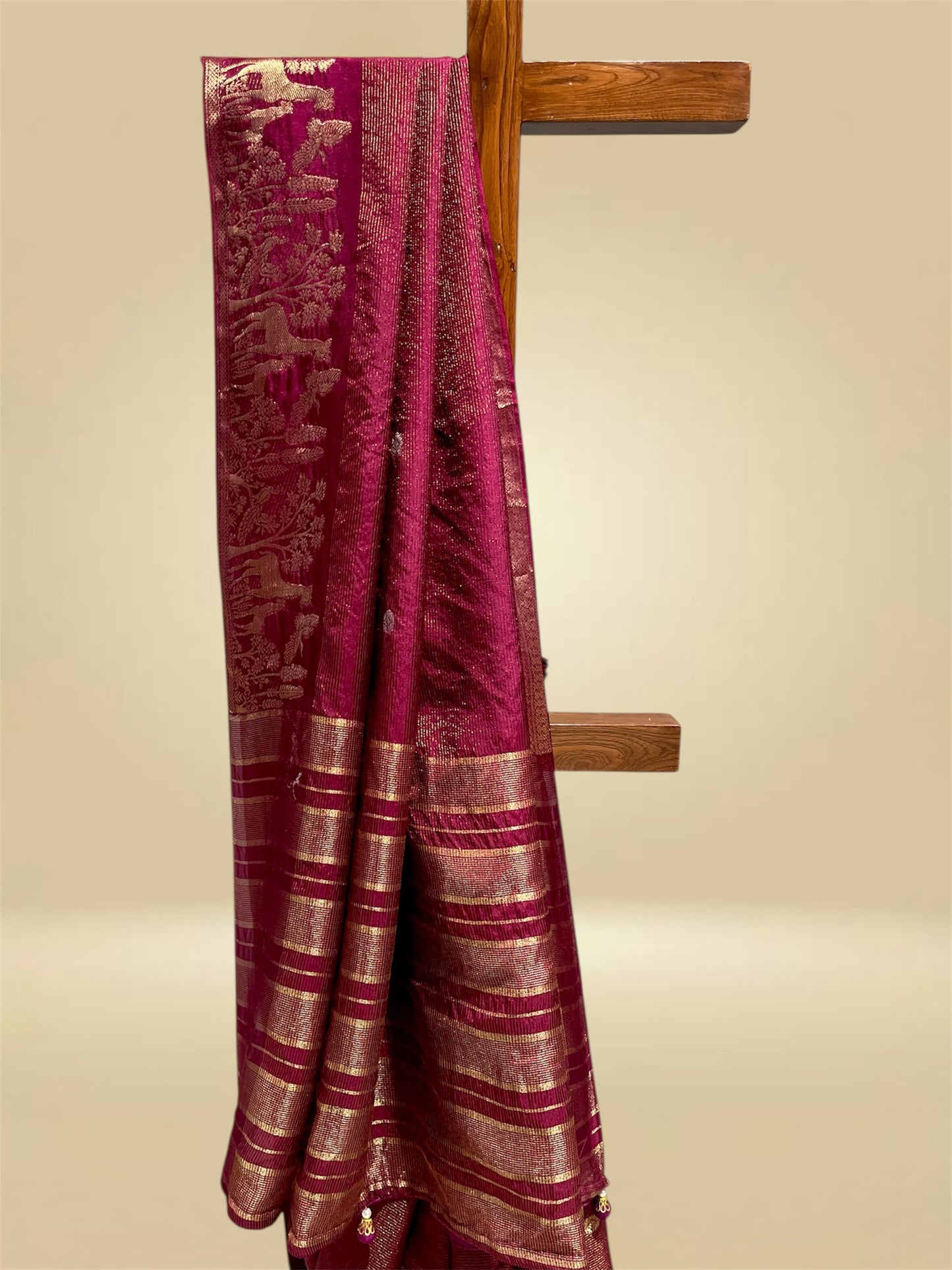 BURGUNDY COLOUR DOLA SILK ZARI STRIPE SAREE