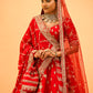 RED BRIDAL WEDDING LEHENGA WITH THREE-PANEL DESIGN, 6-METER FLAIR, DOUBLE DUPATTA, POTLI & EMBROIDERED TASSELS