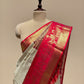IVORY AND CRIMSON RED PURE KANJIVARAM SILK SAREE