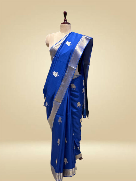 SAPPHIRE BLUE PLANT-BASED SILK SAREE WITH ZARI WORK