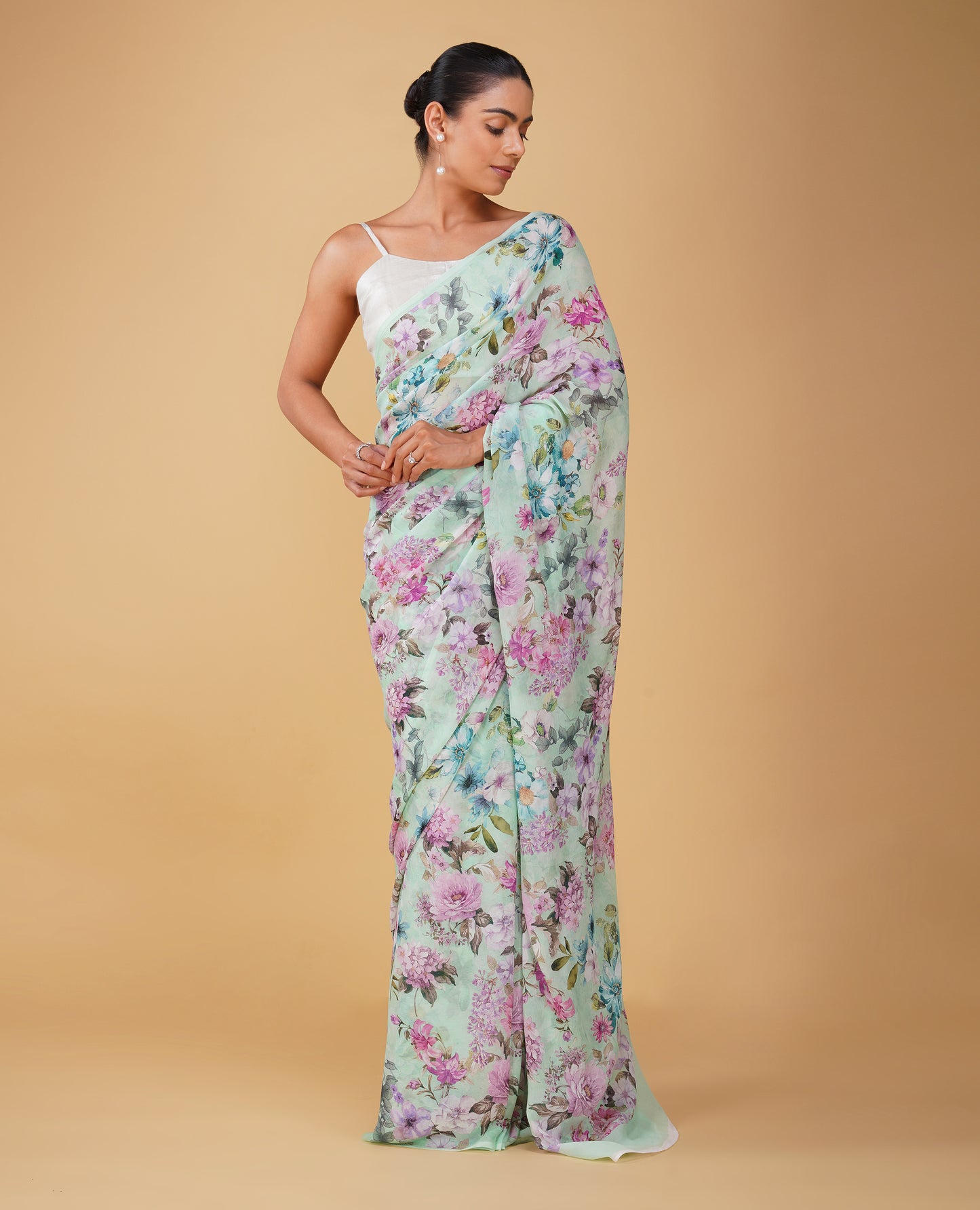 SEA FOAM GREEN PURE PLATINUM CHIFFON SAREE