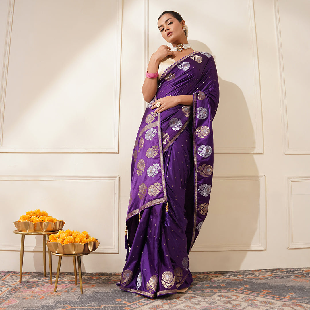 PURPLE COLOR BANARAS SATIN SAREE