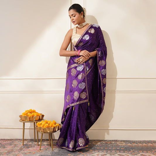 PURPLE COLOR BANARAS SATIN SAREE