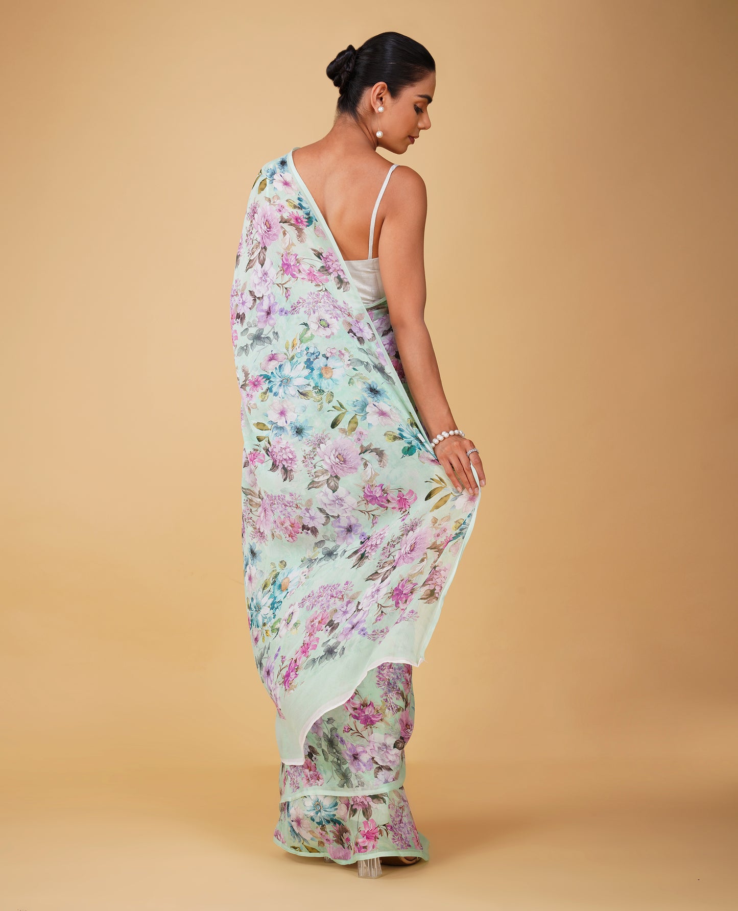 SEA FOAM GREEN PURE PLATINUM CHIFFON SAREE