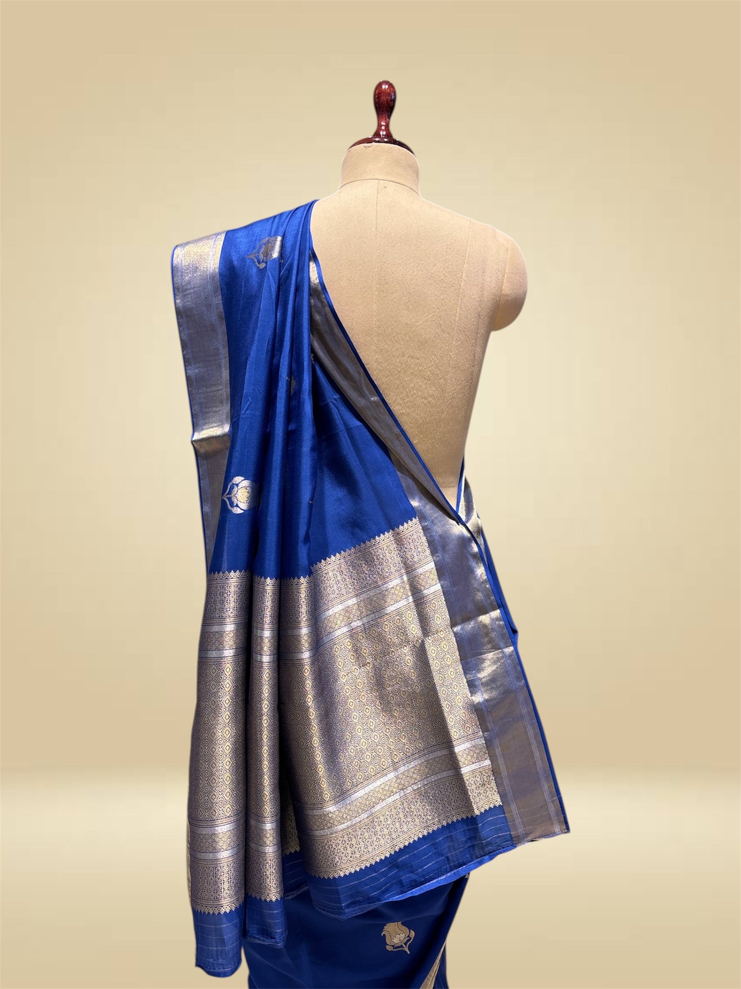 SAPPHIRE BLUE PLANT-BASED SILK SAREE WITH ZARI WORK