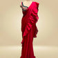 RASPBERRY COLOUR CHINON RUFFLE SAREE WITH READYMADE BLOUSE EMBELLISHED WITH SEQUINS & PITTA WORK