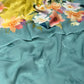 OLIVE YELLOW & MUTED TEAL BLUE PURE GEORGETTE FLORAL PRINTED SAREE (DELIVERY IN 20 DAYS)