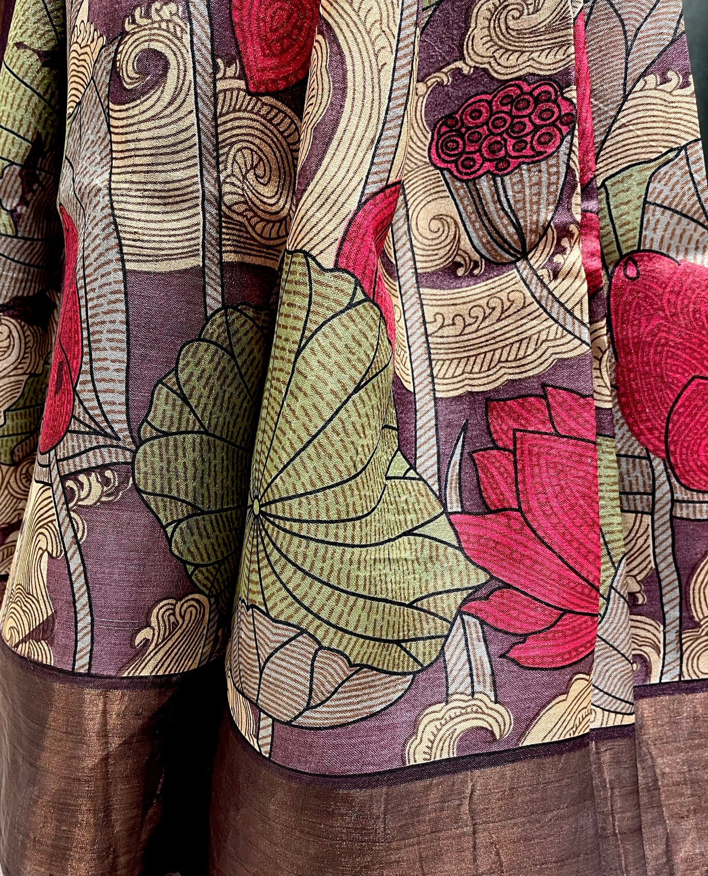 TAUPE MAUVE COLOUR PURE TUSSAR SILK PRINTED SAREE WITH ZARI BORDER