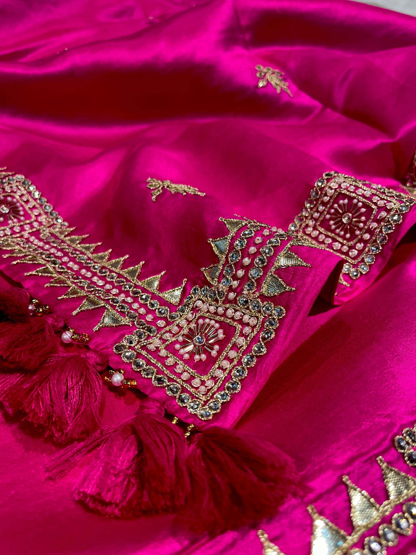 FUCHSIA PINK PURE SILK SAREE EMBELLISHED WITH GOTA PATTI WORK - Kothari Sons