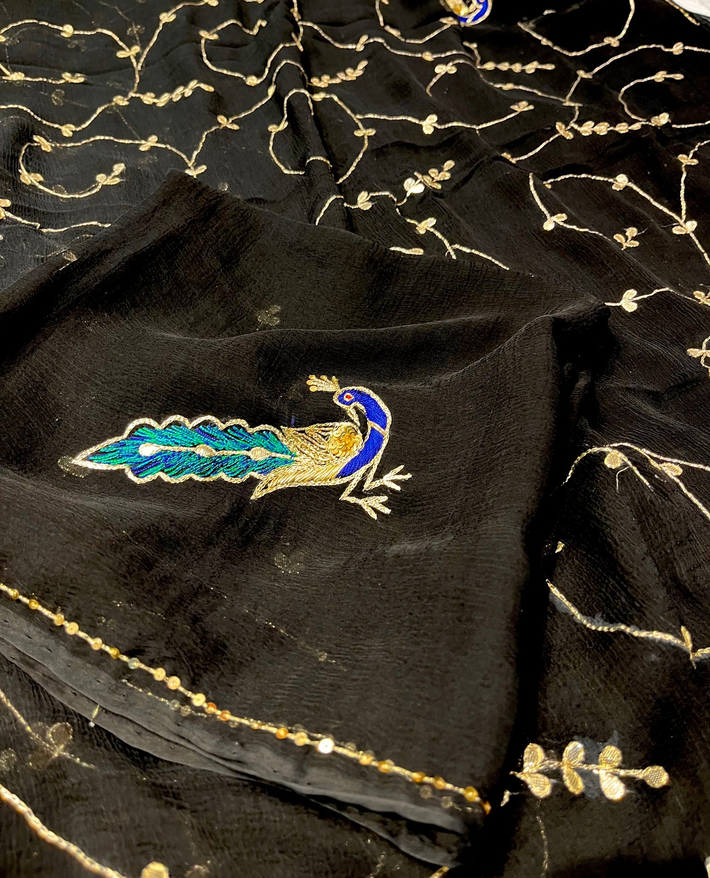 BLACK CHIFFON SAREE WITH GOTA EMBROIDERY