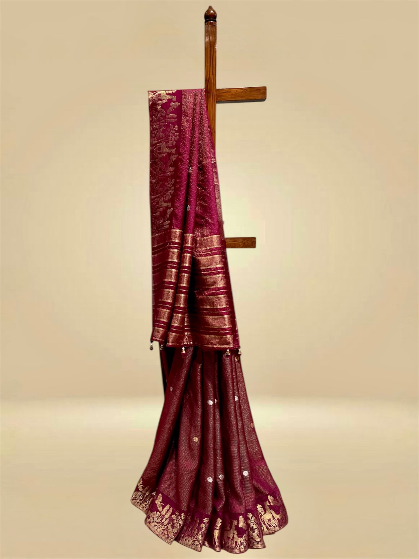 BURGUNDY COLOUR DOLA SILK ZARI STRIPE SAREE