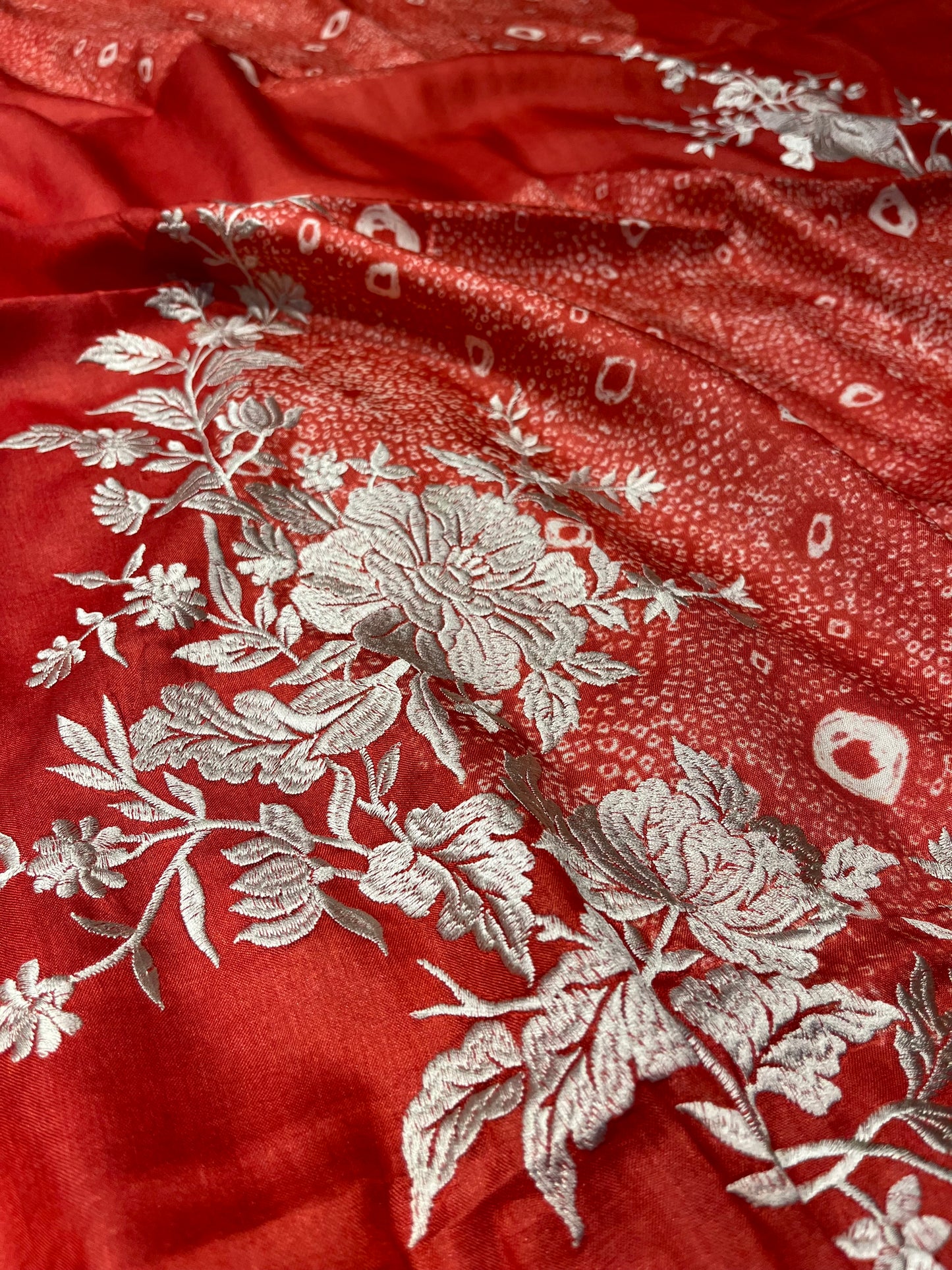 TERRACOTTA RED COLOUR PURE TUSSAR SILK SAREE WITH PARSI EMBROIDERY